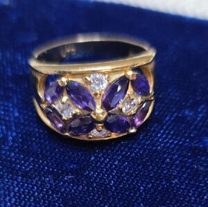 Purple Sapphire and CZ cluster in Sterling (Vermeil) finish Ring.